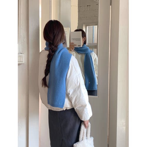 定制款~100绵羊毛冬日纯色围巾女