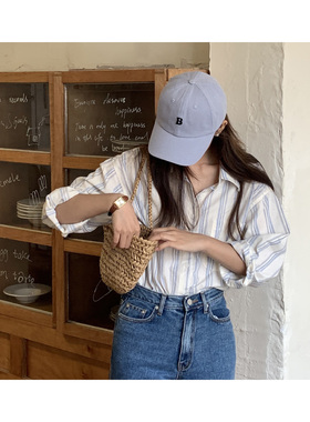 芝士商店~韩国蓝色字母B鸭舌帽女春季小众通勤帽子简约软顶棒球帽