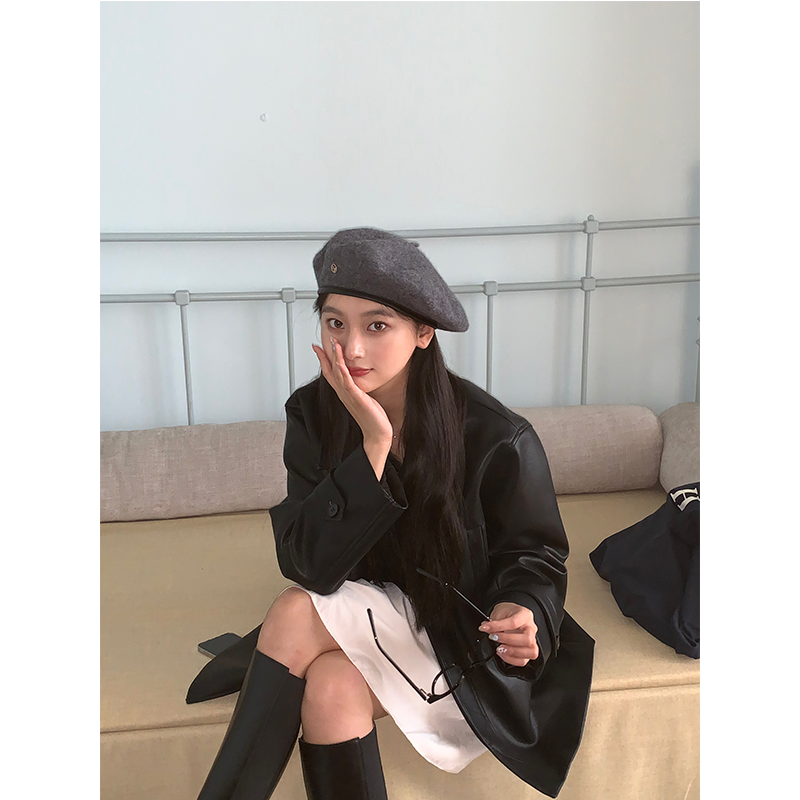 定制款~灰色羊毛贝雷帽女秋冬复古时尚显脸小帽子复古英伦画家帽