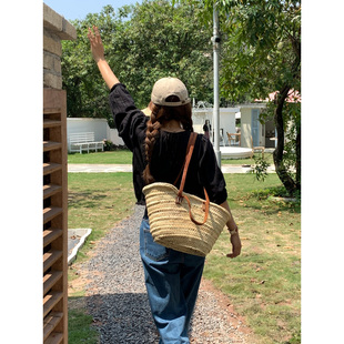 摩洛哥进口手工草编包女海边斜挎草包手提编织包法式 沙滩度假包包