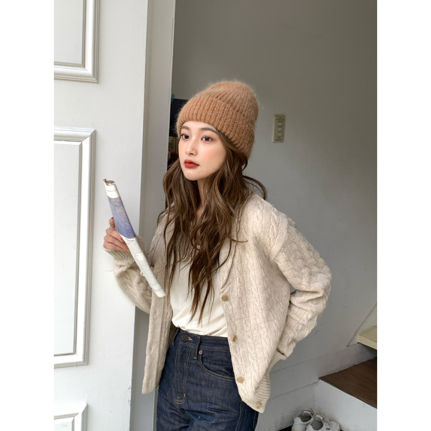 芝士商店~兔毛针织毛线帽女冬季显脸小驼色护耳帽子冷帽堆堆帽ins,服饰配件/皮带/帽子/围巾,帽子,淘宝优惠券,粉丝福利购,淘宝优惠卷