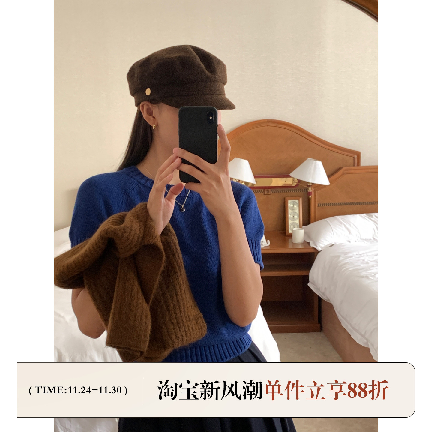 定制款氛围拉满英伦风金扣报童帽