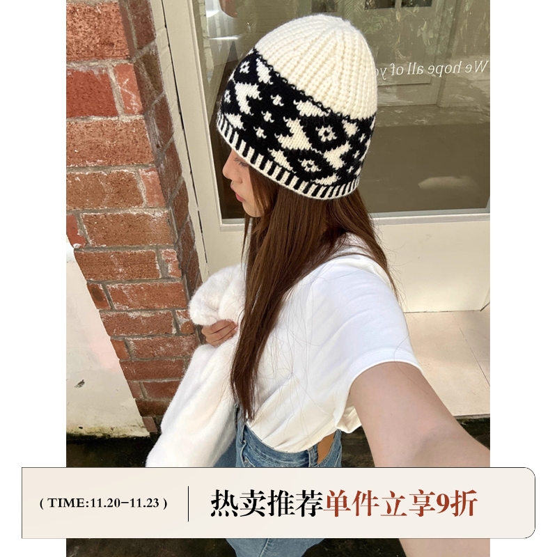 芝士商店复古好搭配针织毛线冷帽