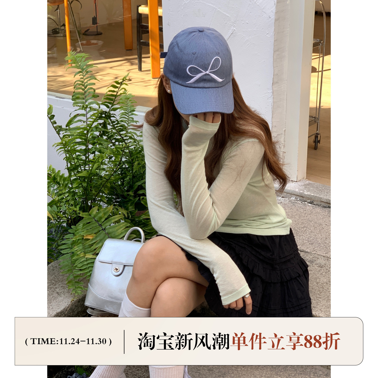 芝士商店~韩系蝴蝶结牛仔棒球帽