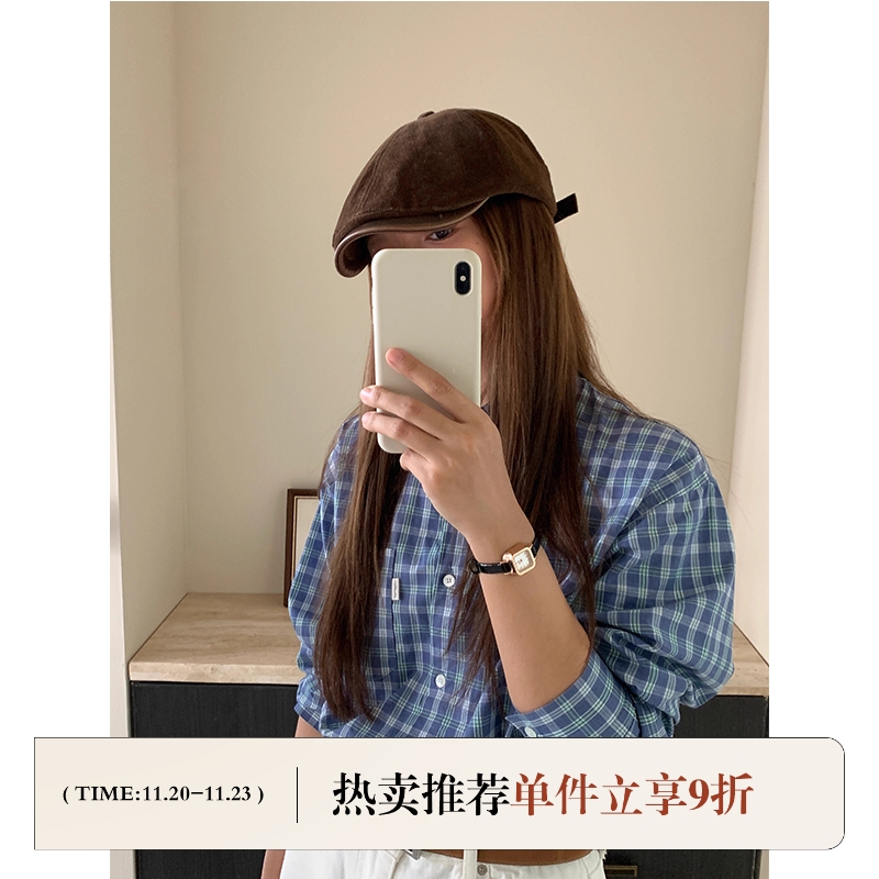 芝士商店~复古灯芯绒皮檐前进帽