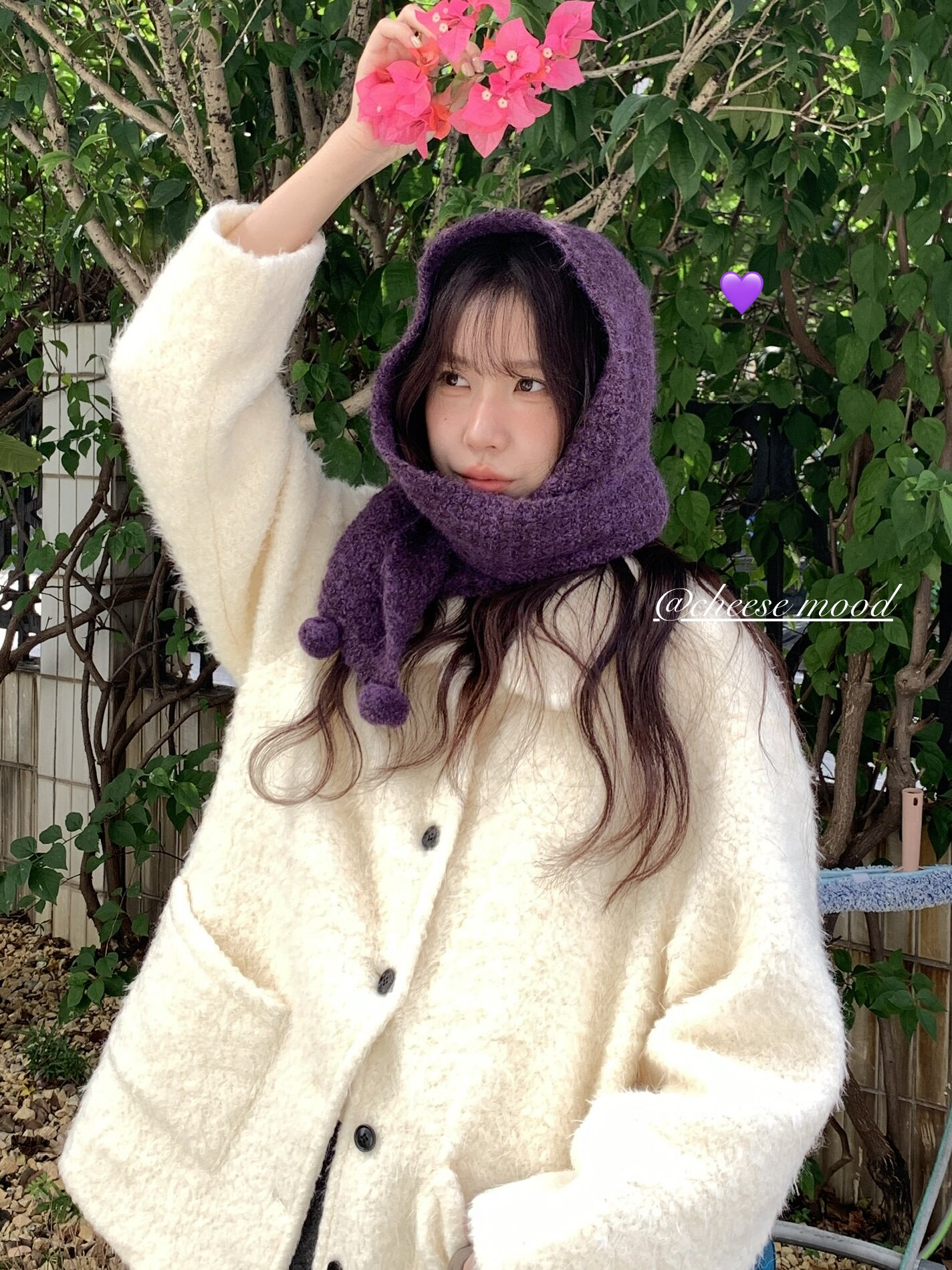 芝士商店~可爱毛球针织保暖围脖女2026新款秋冬韩系紫色洋气围巾