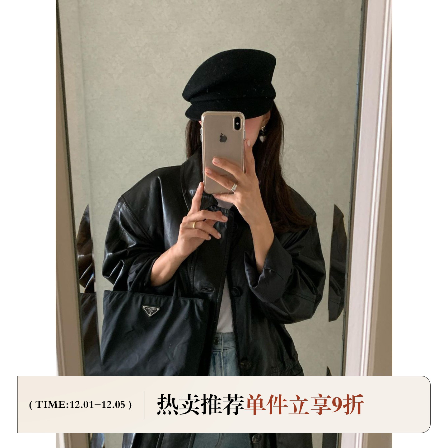 芝士商店时尚气质黑色羊毛报童帽