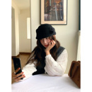 优雅千金风复古报童帽子 冬季 芝士商店 黑色纯羊毛礼帽女2025新款