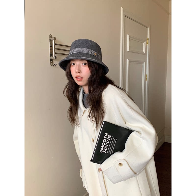 定制款~美利奴羊毛渔夫帽女秋冬洋气灰色帽子盆帽小头围千金礼帽