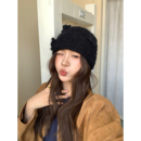 芝士商店 秋冬钩花针织包头帽子 显脸小黑色花朵毛线帽女2025新款