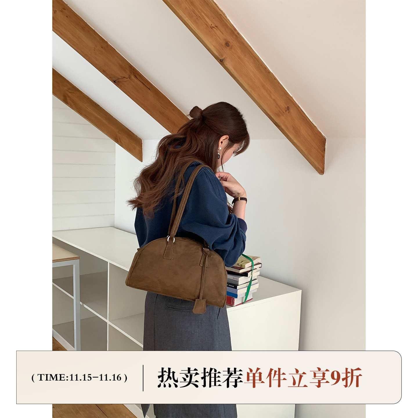 定制款~麂皮绒波士顿包女2025新款冬季大容量包包单肩腋下手提包