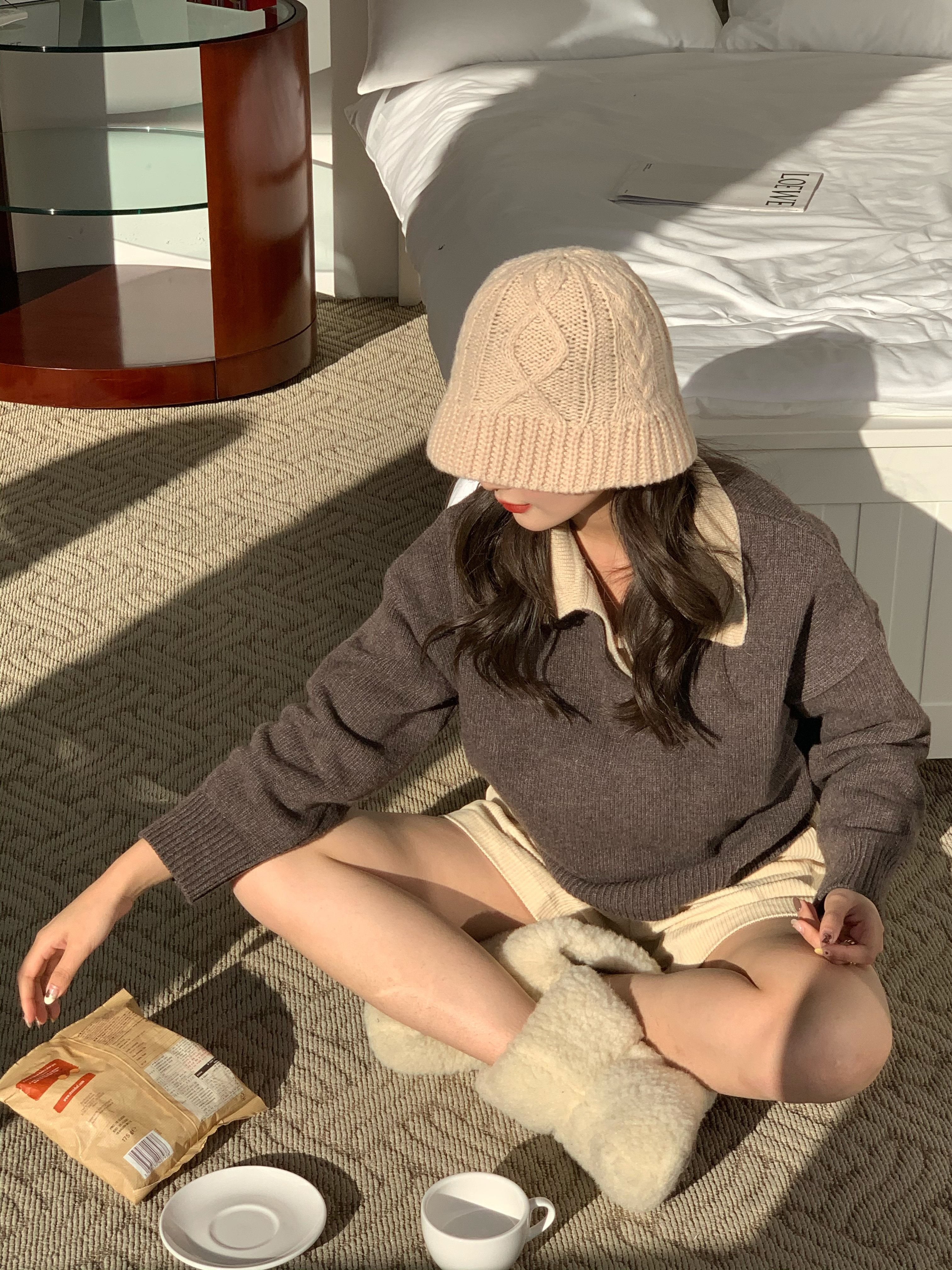 芝士商店慵懒风针织显白渔夫帽女