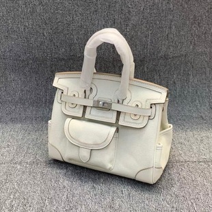 2025新款手工口袋铂金包cargo25头层牛皮拼帆布凯莉手提女包跨境