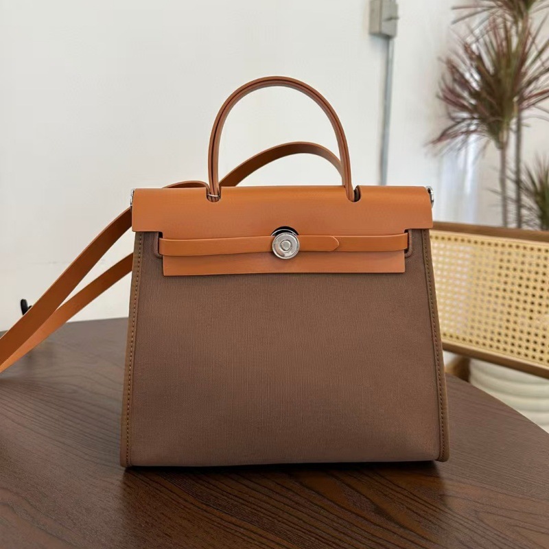 跨境新款轻奢进口防水帆布Herbag入门凯莉包真皮单肩斜挎手提女包