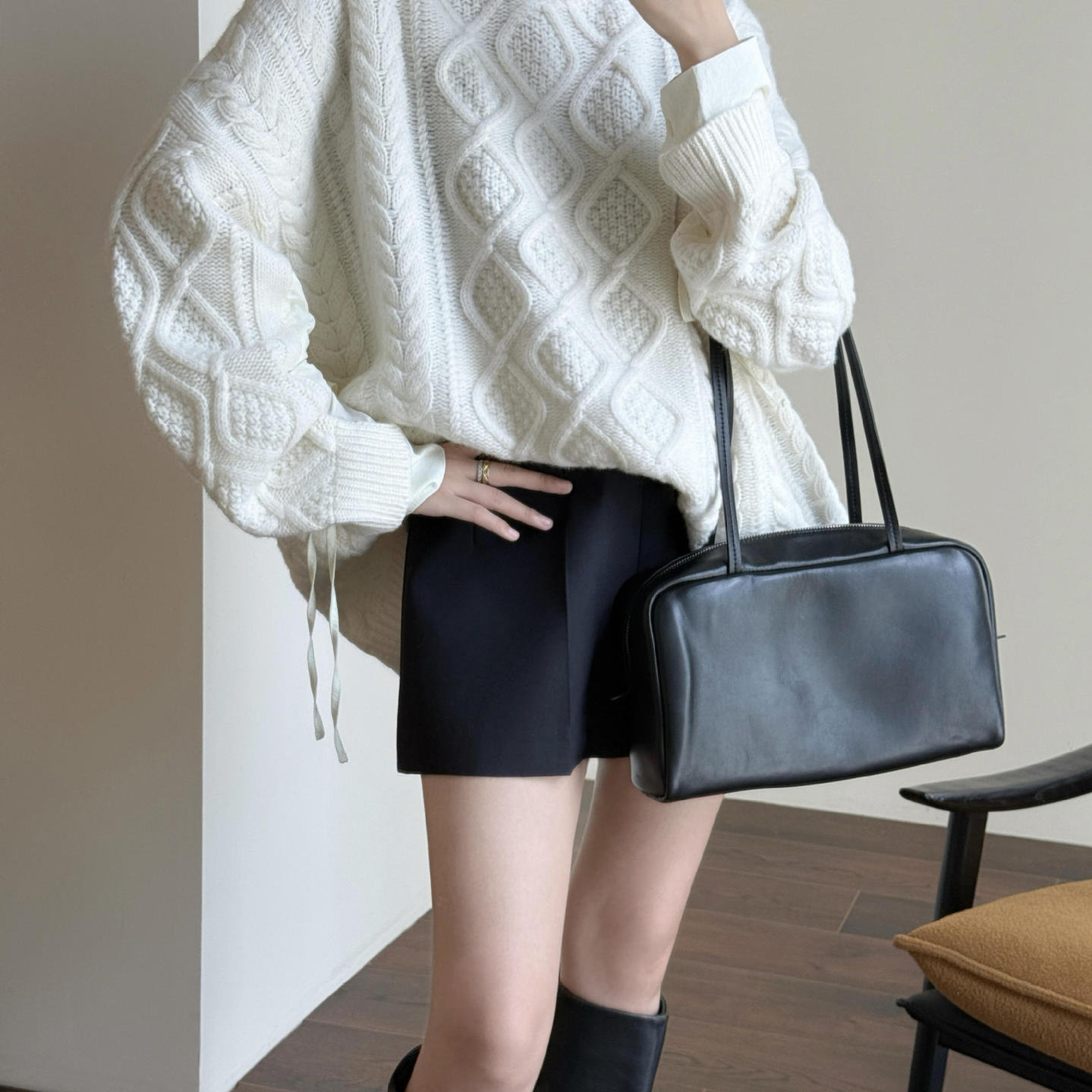 2025新款真皮row保龄球腋下女包大容量简约通勤单肩手提波士顿包