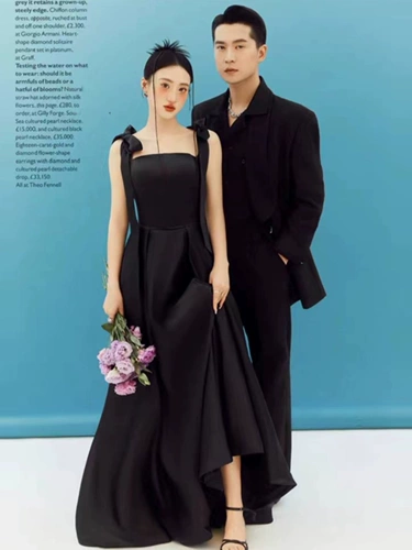 Реквизит для фотографии для влюбленных, черное ретро свадебное платье, эффект подтяжки, простой и элегантный дизайн