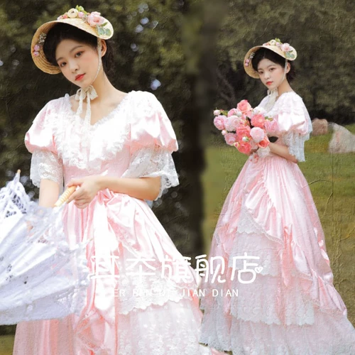 Ретро замок, антикварное розовое свадебное платье, кружевной наряд маленькой принцессы, новая коллекция, французский стиль