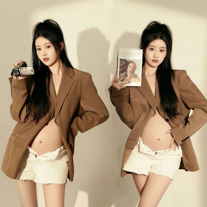 影楼新款孕妇拍照衣服时尚杂志风西服主题大肚妈咪照写真摄影服装