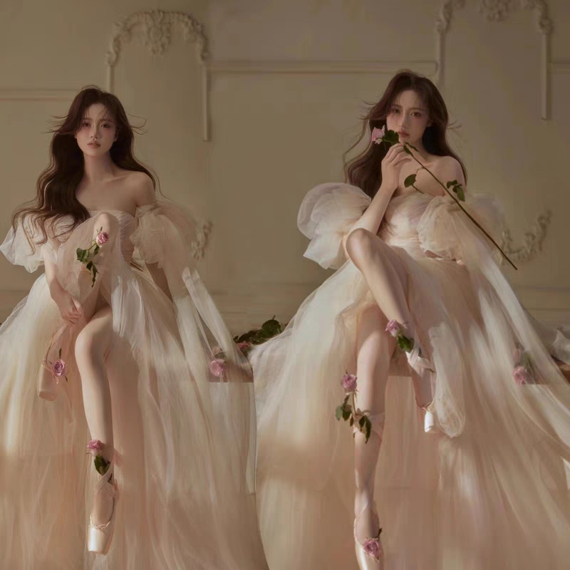 2023影楼主题写真轻便婚纱法式室内森系甜美服装摄影旅街拍照礼服