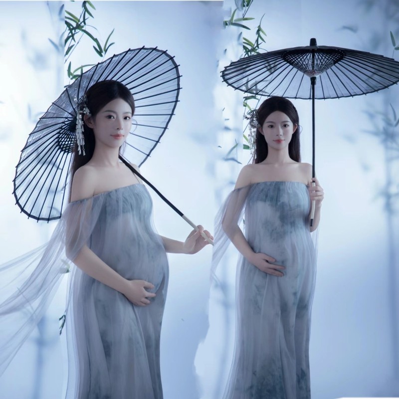 新款孕妇拍照服装新中式礼服清新复古孕妈咪写真艺术照抹胸裙摄影