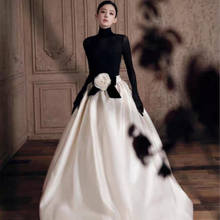 影楼新款杂志质感肖像黑白写真抹胸主题明星同款服装高定高级礼服