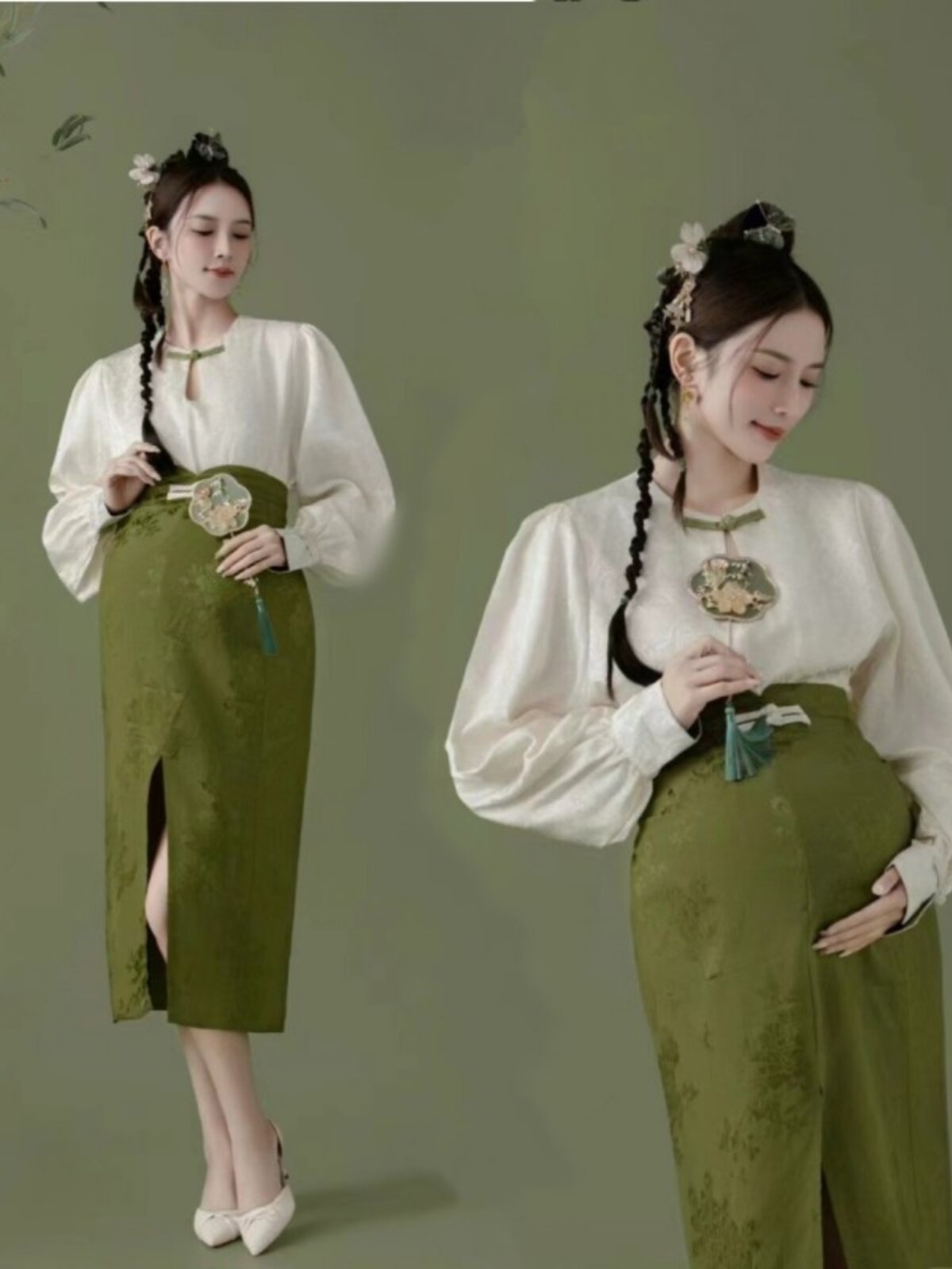 새로운 사진 스튜디오 새로운 중국 스타일의 임산부 사진 의류 복고풍 중국 스타일의 임신 엄마 사진 사진 예술 사진 정장