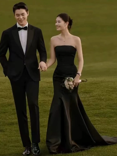 Реквизит для фотографии для влюбленных, черное ретро свадебное платье, эффект подтяжки, простой и элегантный дизайн