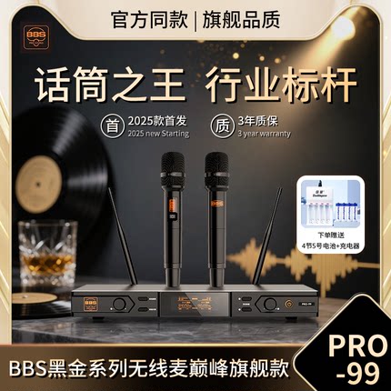 BBS 新款无线话筒一拖二专业家庭KTV卡拉OK专用麦克风手持