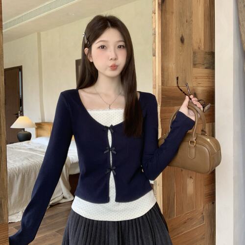 大码胖妹妹秋季新款撞色拼接甜美假两件长袖T恤修身打底上衣