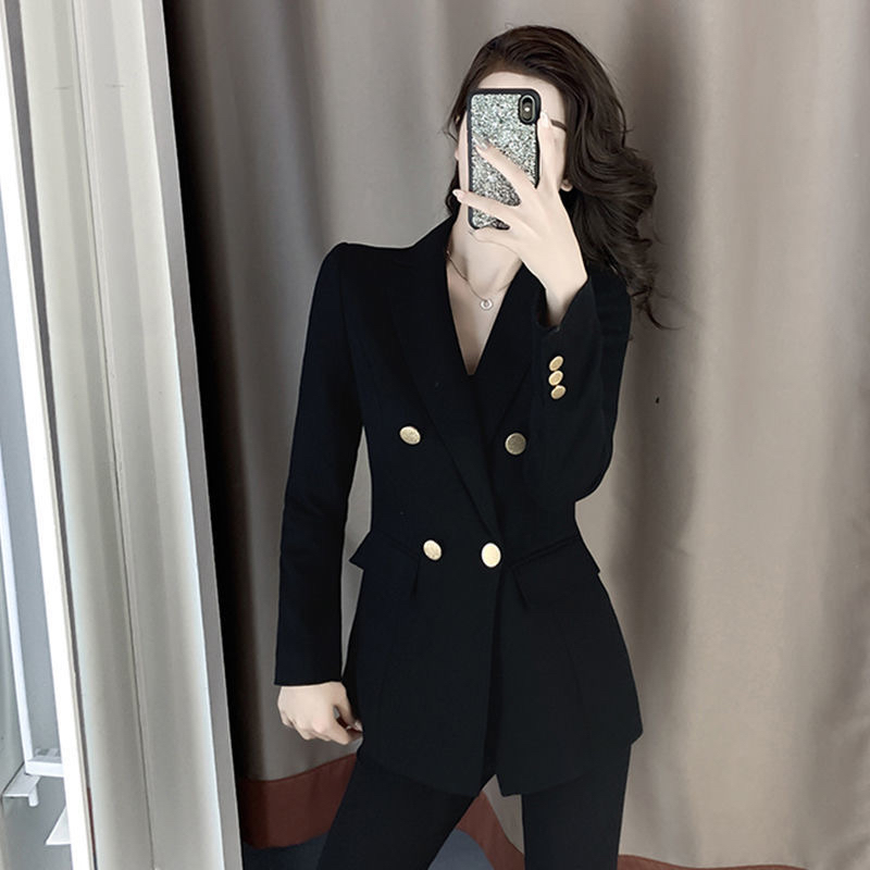 黑色西装外套女2024新款春秋季设计感小众韩版休闲修身小个子西服