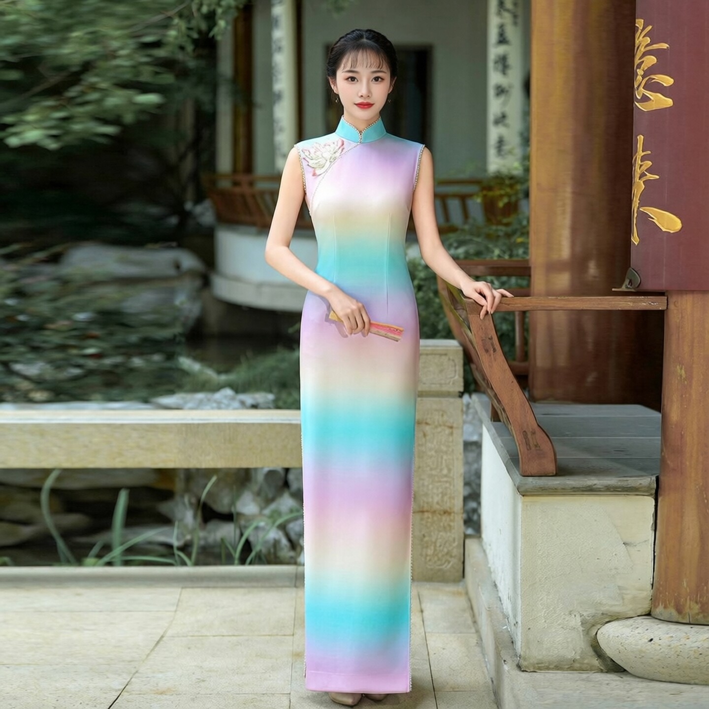 国风渐变无袖旗袍新中式敬酒礼服