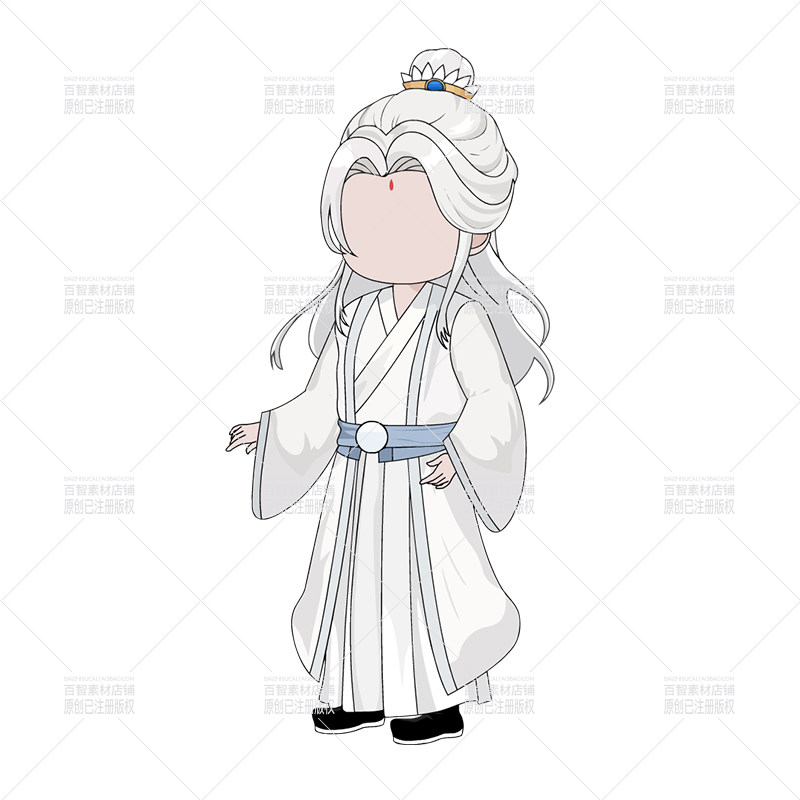 沙雕动画人物素材an古装修仙帅气白发长袍男士人物原创矢量素材