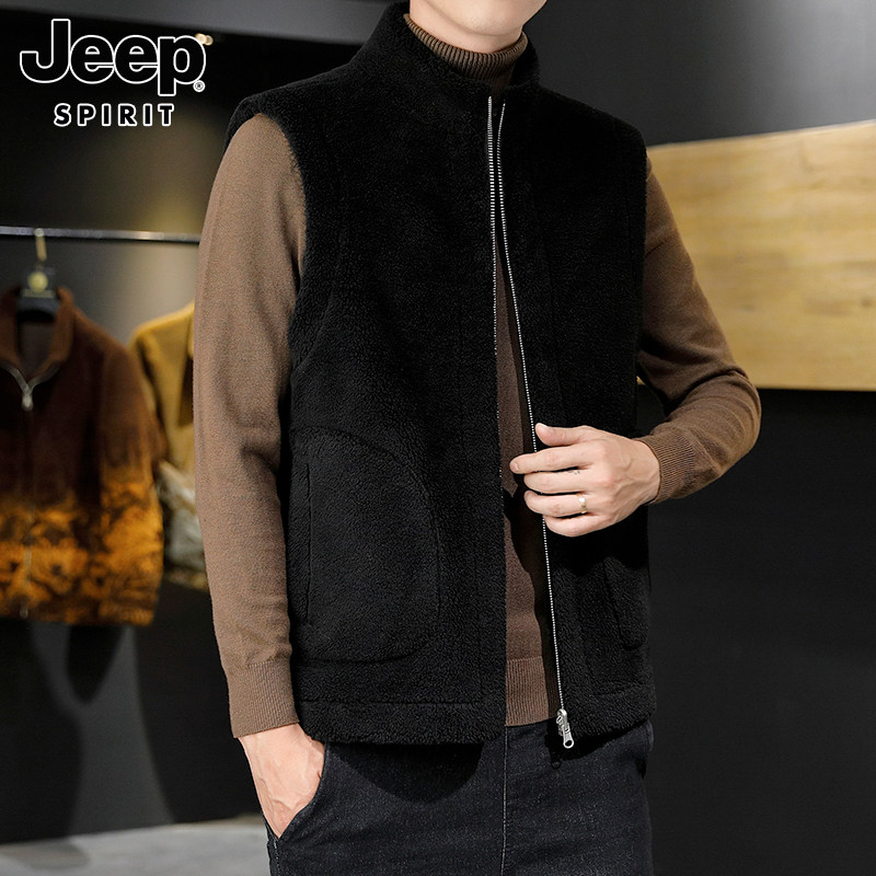 JEEP VEST MENS AUTUMN NEW POLAR FLEECE SHOULDER VEST REVERSIBLE STAND COLLAR LOOSE CASUAL JACKET MENSWEAR