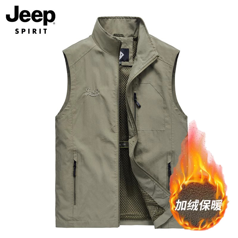 JEEP VEST MENS WINTER NEW FLEECE THICKENED CASUAL MULTI-POCKET HORSE CLIP LOOSE SPORTS SHOULDER JACKET MEN