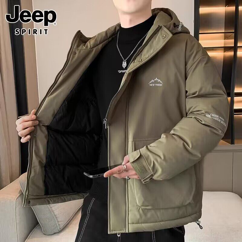 JEEP HOODED COTTON JACKET MENS WINTER NEW CASUAL OVERALLS CHARGE THICKENED WARM DOWN COTTON JACKET MEN