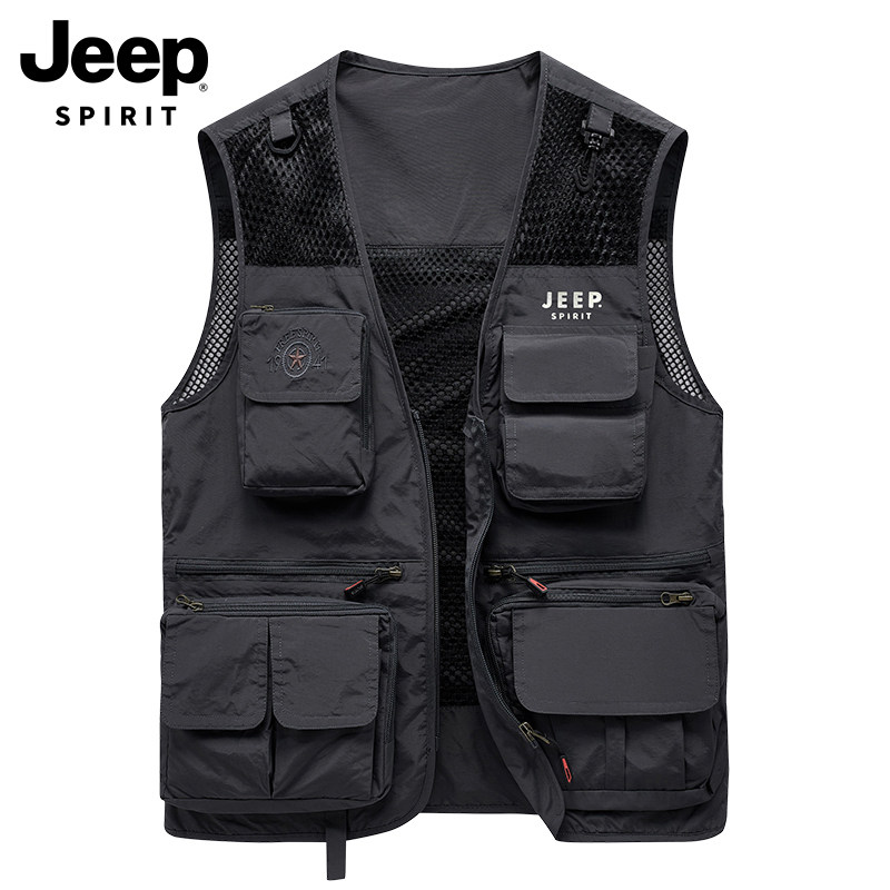 JEEP VEST MENS AUTUMN NEW MULTI-POCKET MOUNTAINEERING SHOULDER HORSE CLIP CARGO CASUAL SLEEVELESS JACKET MEN