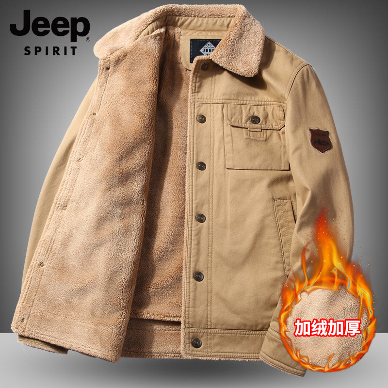 JEEP COTTON CLOTHES MENS WINTER VELVET THICKENED RETRO COTTON CARGO COAT WARM RUFFIAN PLUS-SIZE COTTON MENS CLOTHING