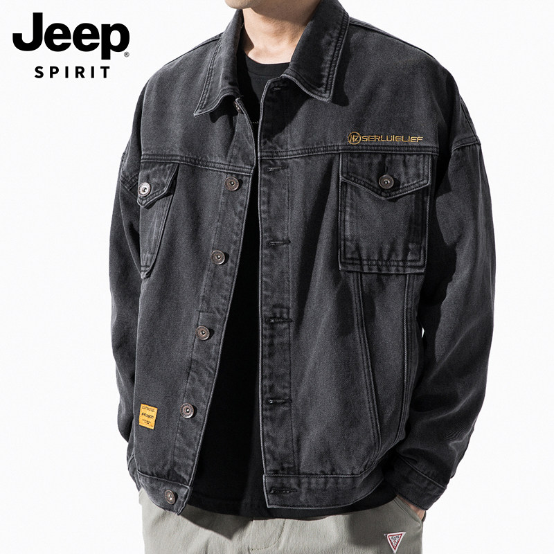 JEEP SPRING JACKET MENS 2025 NEW TRENDY CARGO TOP LAPEL CASUAL AND VERSATILE DENIM JACKET MENSWEAR
