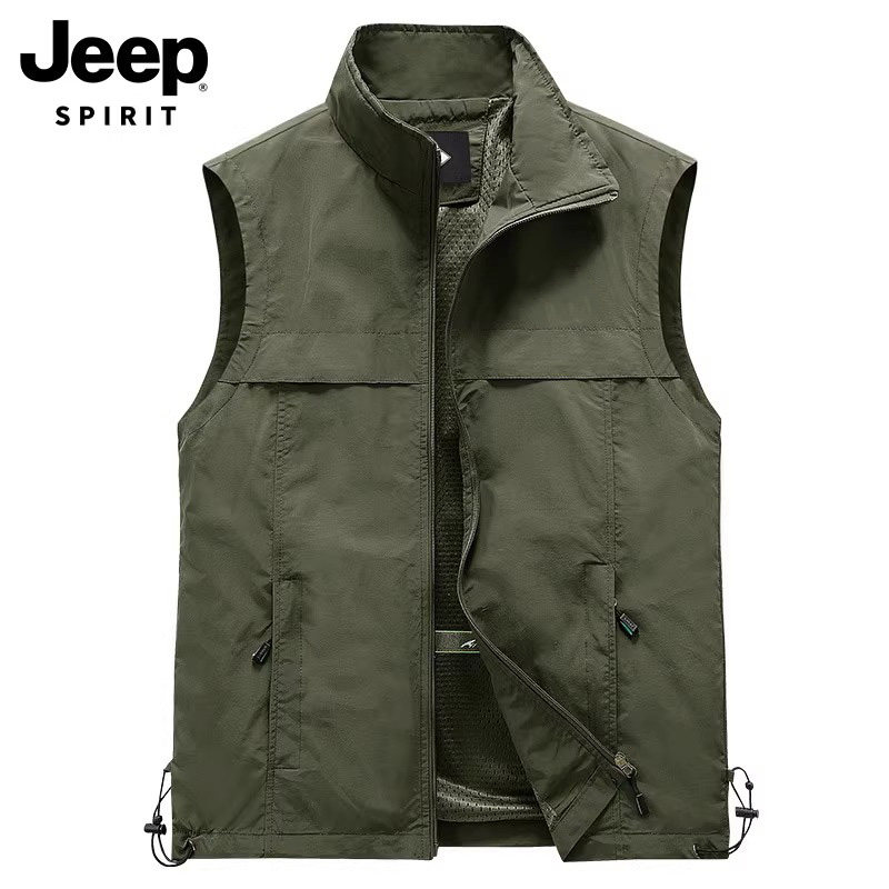 JEEP VEST MENS AUTUMN NEW CASUAL FISHING SPORTS CANT SHOULDER VEST MULTI-POCKET CARGO HORSE CLIP JACKET MEN