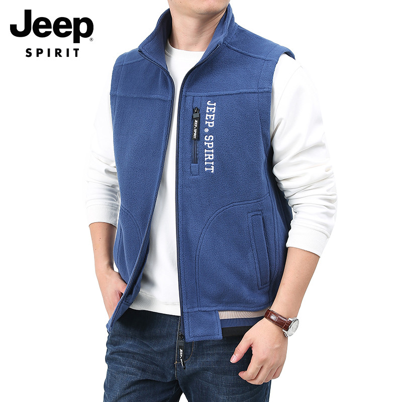 JEEP MENS VEST AUTUMN NEW THICKENED LOOSE CASUAL LARGE SIZE SLEEVELESS JACKET STAND COLLAR POLAR FLEECE HORSE CLIP MEN