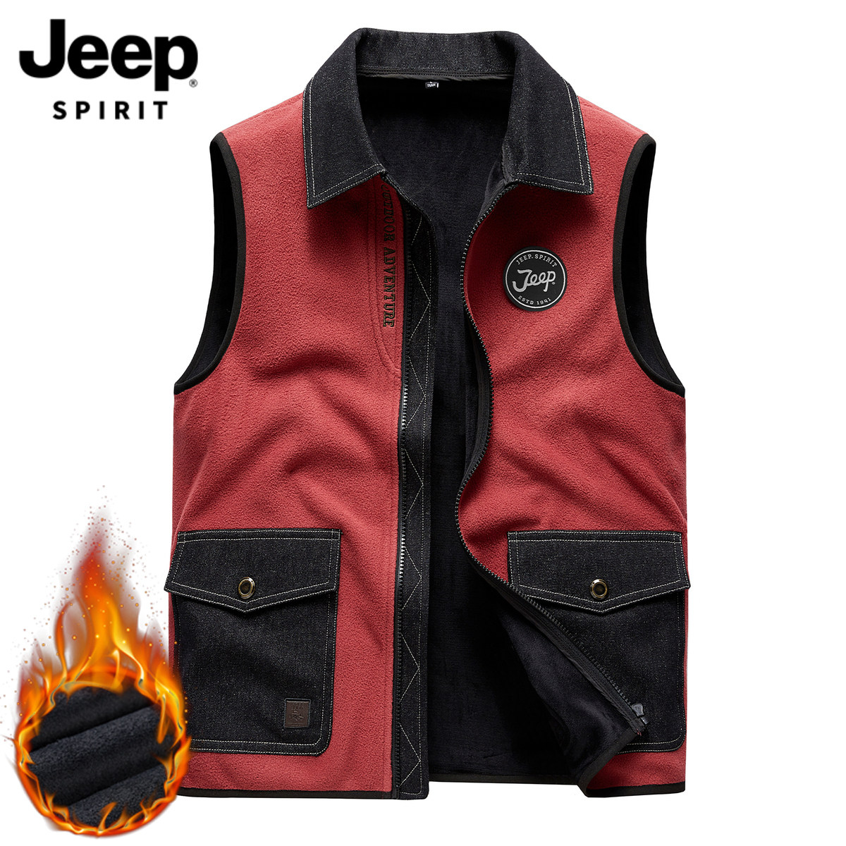 JEEP FLEECE VEST MENS WINTER NEW DENIM STITCHING OVERALLS THICK SHOULDERS WARM HORSE CLIP JACKET MEN