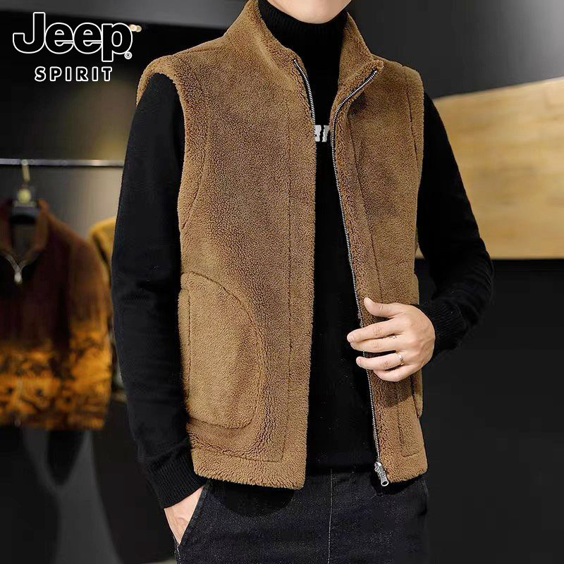 JEEP VEST MENS AUTUMN NEW POLAR FLEECE SHOULDER VEST REVERSIBLE STAND COLLAR LOOSE CASUAL JACKET MENSWEAR