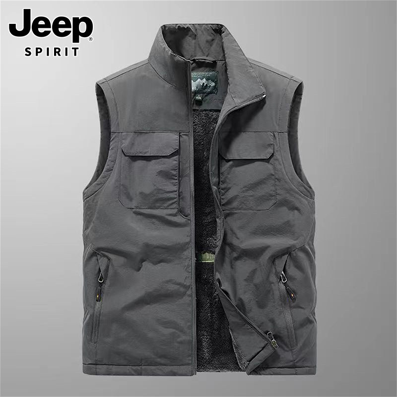 JEEP VEST MENS WINTER NEW THICKENED CASUAL VERSATILE SHOULDER TREND LAMB WOOL HORSE CLIP SLEEVELESS JACKET MEN