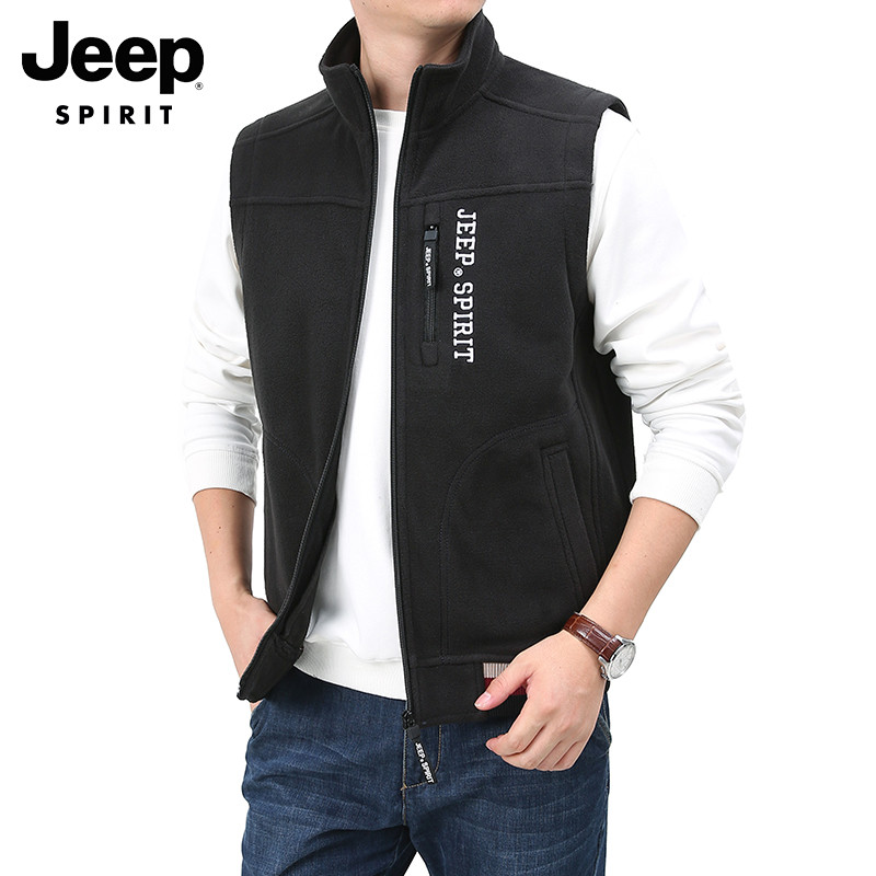 JEEP MENS VEST AUTUMN NEW THICKENED LOOSE CASUAL LARGE SIZE SLEEVELESS JACKET STAND COLLAR POLAR FLEECE HORSE CLIP MEN