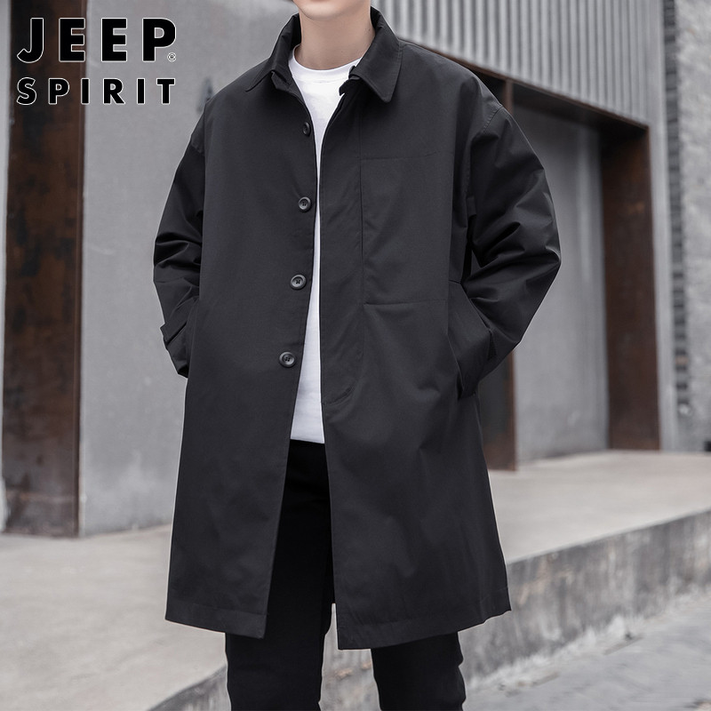 JEEP MID-LENGTH TRENCH COAT MENS AUTUMN NEW VERSATILE LOOSE LAPEL JACKET TRENDY BRAND HANDSOME CASUAL COAT MEN