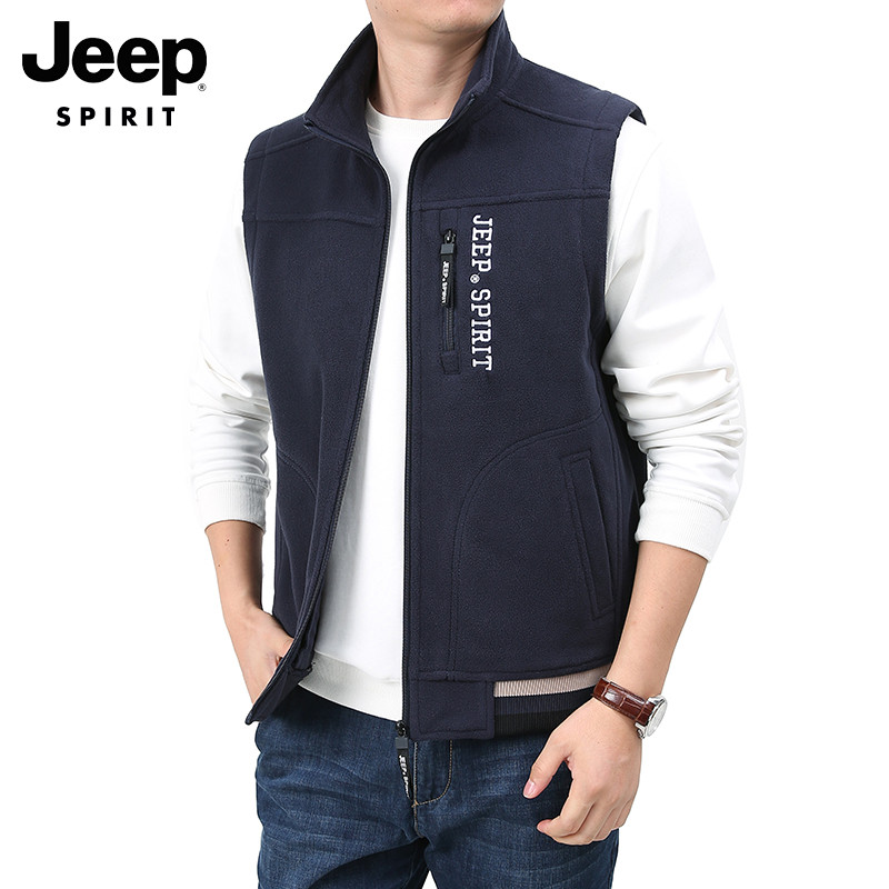 JEEP MENS VEST AUTUMN NEW THICKENED LOOSE CASUAL LARGE SIZE SLEEVELESS JACKET STAND COLLAR POLAR FLEECE HORSE CLIP MEN