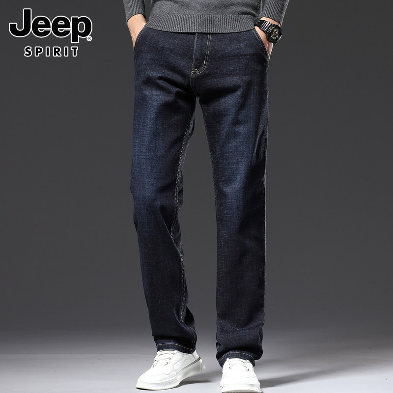 JEEP 지프 스트레이트 청바지 남성 가을 2024 새로운 느슨한 워시 스트레치 캐주얼 롱 바지 남성 바지