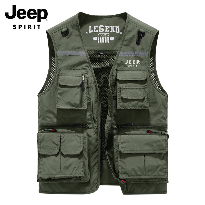 JEEP VEST MENS AUTUMN NEW MULTI-POCKET OVERALLS SPORTS SHOULDER HORSE CLIP MOUNTAIN CASUAL SLEEVELESS JACKET MEN
