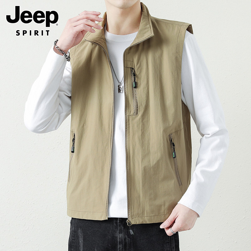 JEEP VEST MENS AUTUMN NEW VERSATILE WORKWEAR CANT SHOULDER VEST CASUAL SPORTS STAND-UP COLLAR SLEEVELESS JACKET MENS