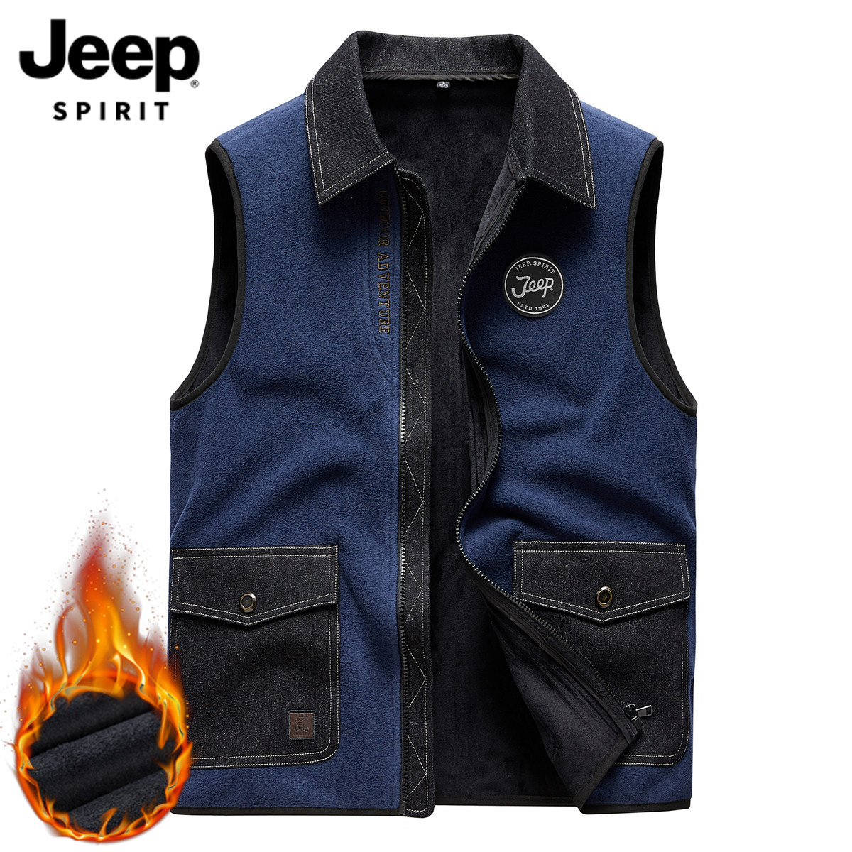 JEEP FLEECE VEST MENS WINTER NEW DENIM STITCHING OVERALLS THICK SHOULDERS WARM HORSE CLIP JACKET MEN